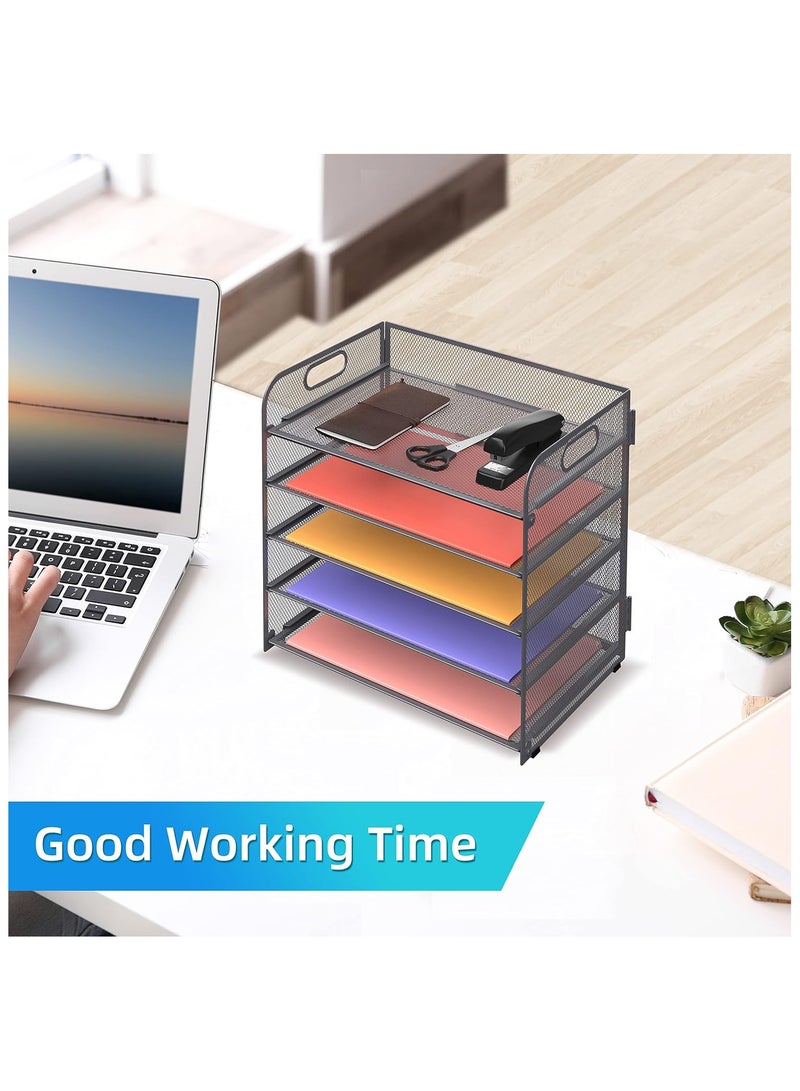 YelaJoy 5 Trays Paper Organizer Letter Tray with Handle-Mesh Desk File Organizer, Paper Sorter Desk Organizer for Office, Home or School - Image 2