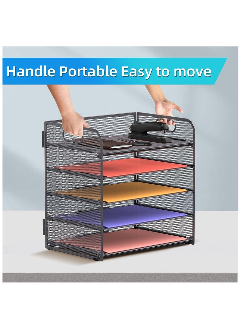 YelaJoy 5 Trays Paper Organizer Letter Tray with Handle-Mesh Desk File Organizer, Paper Sorter Desk Organizer for Office, Home or School - Image 5