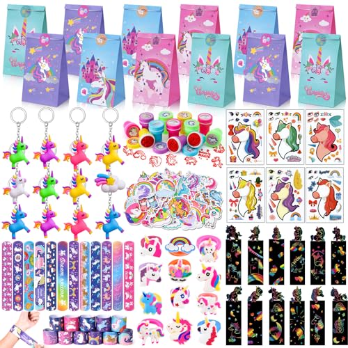 Winrayk 184Pcs Unicorn Party Favors Unicorn Birthday Party Supplies for Girls, Gift Bag Bookmark DIY Sticker Stamper Ring Sticker Slap Bracelet Keychain, Kids Goodie Bag Stuffers Girls Birthday Favors - Image 1