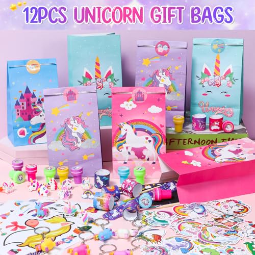 Winrayk 184Pcs Unicorn Party Favors Unicorn Birthday Party Supplies for Girls, Gift Bag Bookmark DIY Sticker Stamper Ring Sticker Slap Bracelet Keychain, Kids Goodie Bag Stuffers Girls Birthday Favors - Image 2