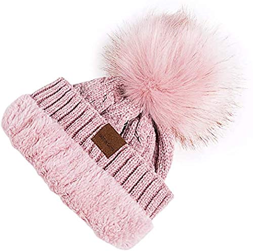 Krystle Girl's & Women Winter Pompom Beanie Hat with Warm Fleece Lined, Thick Slouchy Snow Knit Skull Ski Cap (Pink) - Image 5