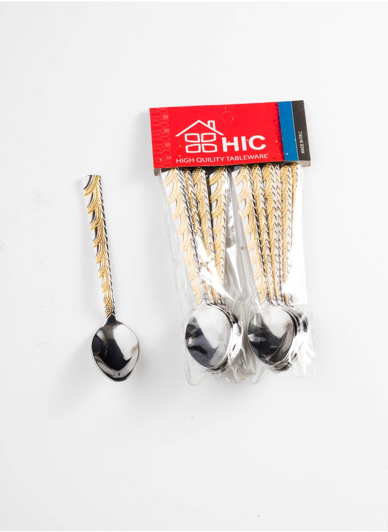Hic 12 Pieces Stainless Steel Dessert Spoons With Gold  - Image 2