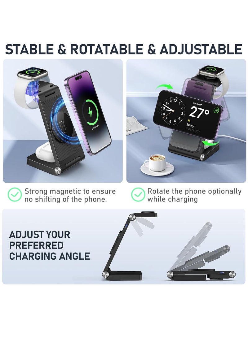 General Magnetic Wireless Charger Stand, 3 in 1 Foldable Wireless Charging Station, Travel Charger for Multiple Devices for iPhone 15 14 13 12 Series, Apple Watch Ultra/SE/9/8/7/6/5/4/3/2  - Image 4