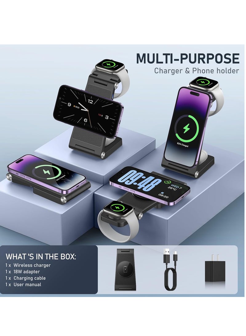 General Magnetic Wireless Charger Stand, 3 in 1 Foldable Wireless Charging Station, Travel Charger for Multiple Devices for iPhone 15 14 13 12 Series, Apple Watch Ultra/SE/9/8/7/6/5/4/3/2  - Image 2
