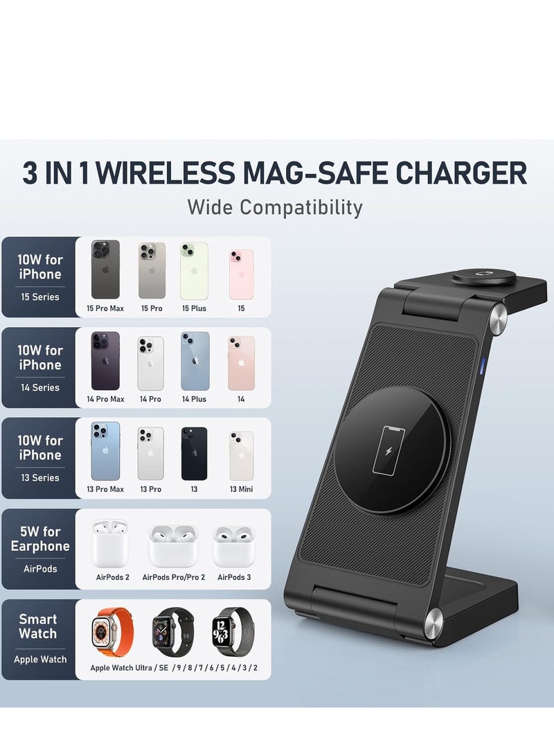 General Magnetic Wireless Charger Stand, 3 in 1 Foldable Wireless Charging Station, Travel Charger for Multiple Devices for iPhone 15 14 13 12 Series, Apple Watch Ultra/SE/9/8/7/6/5/4/3/2  - Image 5