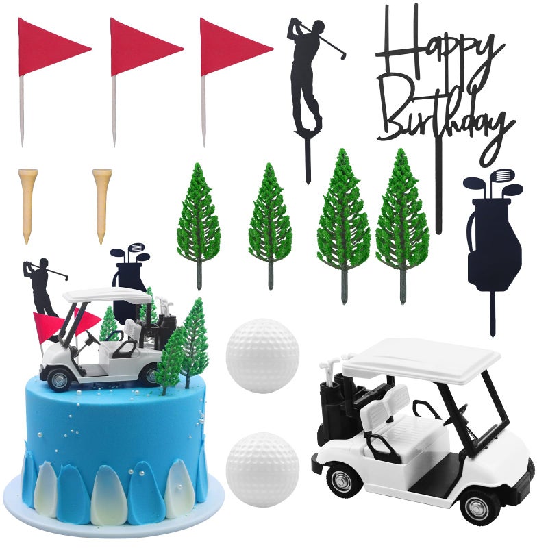 MEMOVAN Golf Cake Decorations Golf Birthday Cake Toppers Mini Golf Cart Toy Golf Theme Cake Decorations with Cart Flag Golf Ball Green Tree for Golf Theme Party Supplies - Image 1