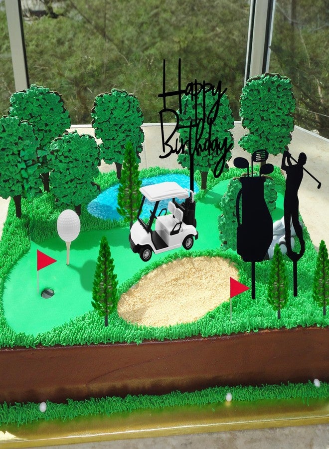 MEMOVAN Golf Cake Decorations Golf Birthday Cake Toppers Mini Golf Cart Toy Golf Theme Cake Decorations with Cart Flag Golf Ball Green Tree for Golf Theme Party Supplies - Image 3