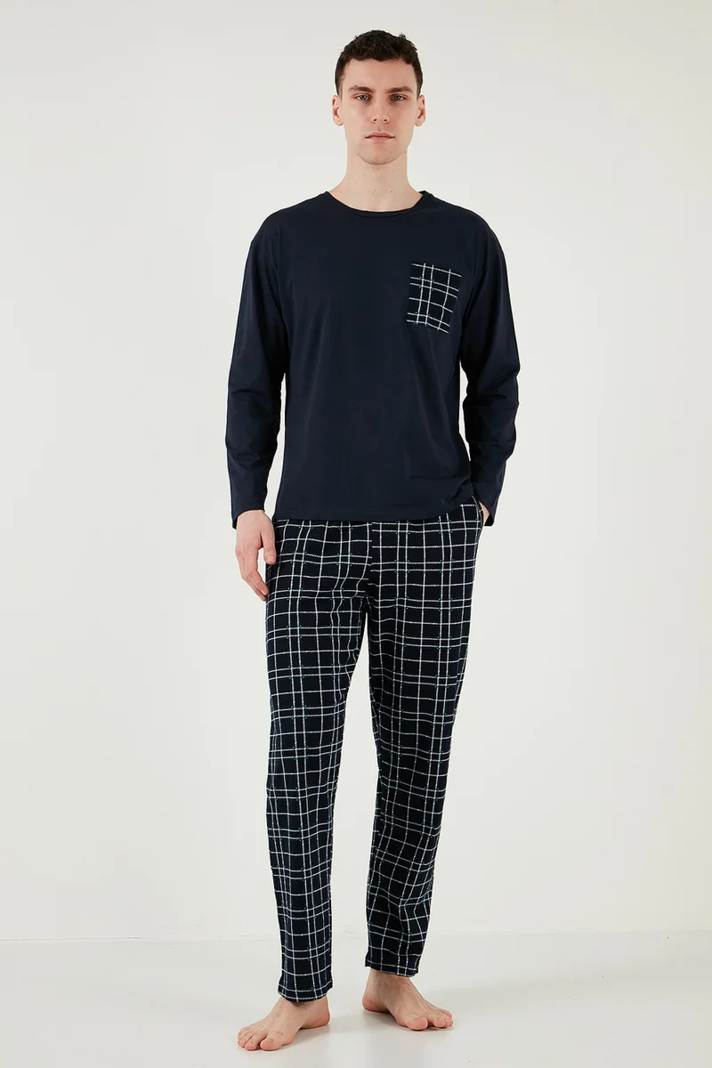 Buratti Plaid Pocket Elastic Waist 100% Cotton Regular Fit Pajama Set Men's Pajama Set 6572001