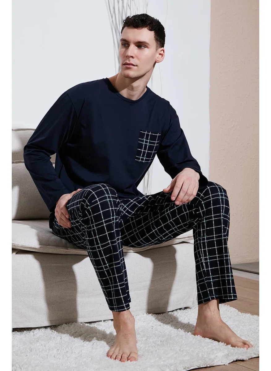 Buratti Plaid Pocket Elastic Waist 100% Cotton Regular Fit Pajama Set Men's Pajama Set 6572001