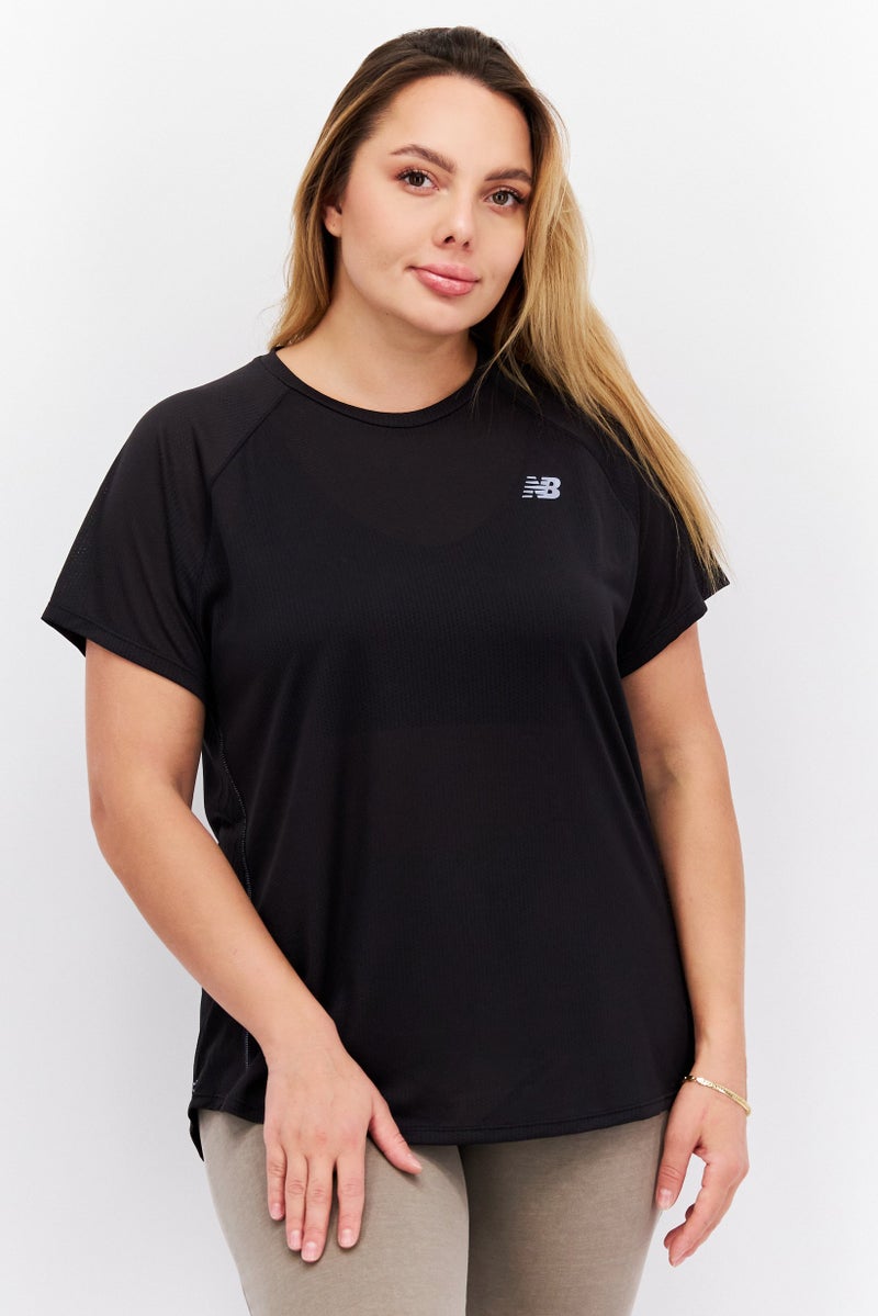 New Balance Women Sportswear Fit Short Sleeve Running T-Shirt, Black  - Image 1