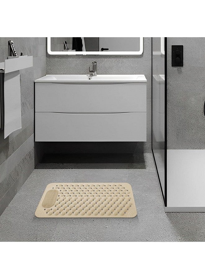 RichAxis Anti Skid Bath mat with Foot Scrubber for Bath Room Shower mat with Suction Cups & Drain Holes Silicone Floor mat for Kids & Adults (70 x 35, Beige) - Image 4