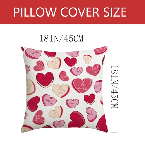 YOSICHY Valentines Day Decorations-Valentine Pillow Covers 18x18 Set of 4, Pink Hearts Love You Happy Valentine's Day Throw Outdoor Pillow Covers Anniversary Wedding Cushion Case for Home Sofa Couch Decor - Image 3