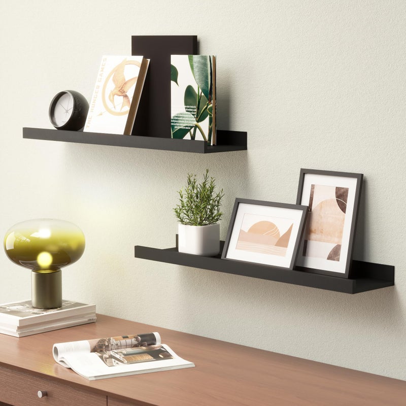 Boswillon Long Floating Shelves, 2 Set Modern Black Wall Shelf for Bedroom, Nursery Book Shelf with Lip, Picture Ledge Shelf for Living Room Bathroom Kitchen - Black,23.6 In - Image 4