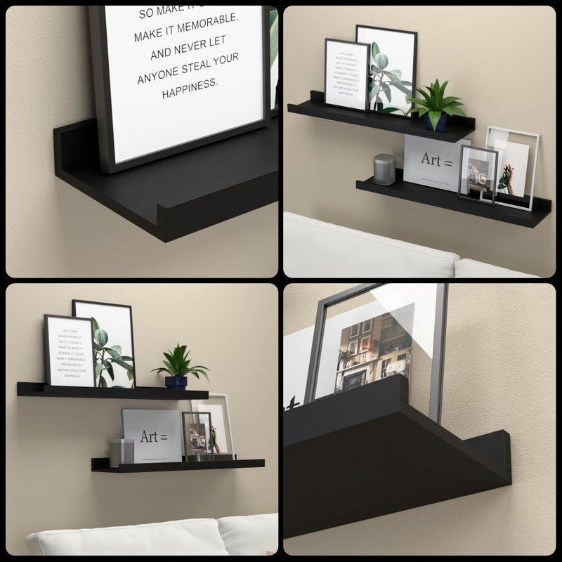Boswillon Long Floating Shelves, 2 Set Modern Black Wall Shelf for Bedroom, Nursery Book Shelf with Lip, Picture Ledge Shelf for Living Room Bathroom Kitchen - Black,23.6 In - Image 3