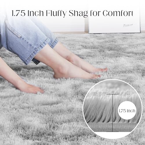 Puremy Ultra Soft Area Rugs for Living Room, 5x7 Tie-Dyed Light Grey Fluffy Plush Rugs for Bedroom, Non-Slip Floor Carpet for Nursery, Bedside, Playroom, Corridor, Indoor Decor - Image 2