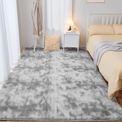 Puremy Ultra Soft Area Rugs for Living Room, 5x7 Tie-Dyed Light Grey Fluffy Plush Rugs for Bedroom, Non-Slip Floor Carpet for Nursery, Bedside, Playroom, Corridor, Indoor Decor - Image 4