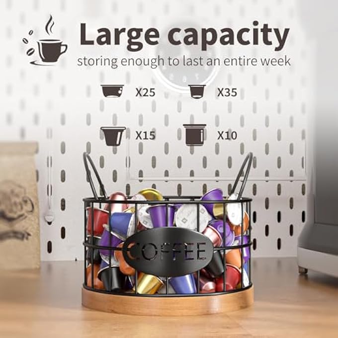 rayihni Coffee Pod Holder K Cup Holders For Counter Large Capacity K Cup Coffee Filter Holder With Rustic Wooden Base Coffee Pods Storage Organizer Kitchen Countertop Coffee Bar Accessories Decor - Image 4