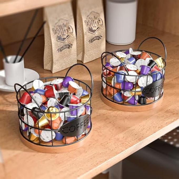 rayihni Coffee Pod Holder K Cup Holders For Counter Large Capacity K Cup Coffee Filter Holder With Rustic Wooden Base Coffee Pods Storage Organizer Kitchen Countertop Coffee Bar Accessories Decor - Image 3