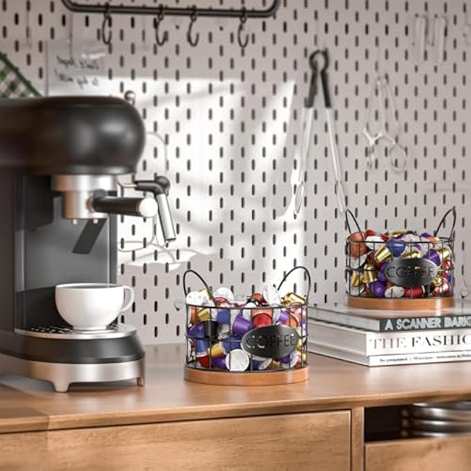 rayihni Coffee Pod Holder K Cup Holders For Counter Large Capacity K Cup Coffee Filter Holder With Rustic Wooden Base Coffee Pods Storage Organizer Kitchen Countertop Coffee Bar Accessories Decor - Image 5