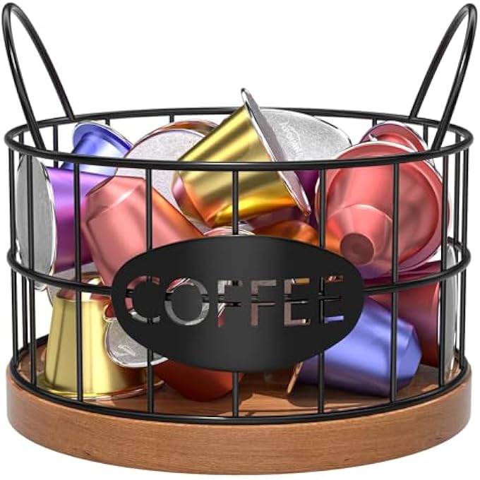 rayihni Coffee Pod Holder K Cup Holders For Counter Large Capacity K Cup Coffee Filter Holder With Rustic Wooden Base Coffee Pods Storage Organizer Kitchen Countertop Coffee Bar Accessories Decor - Image 1