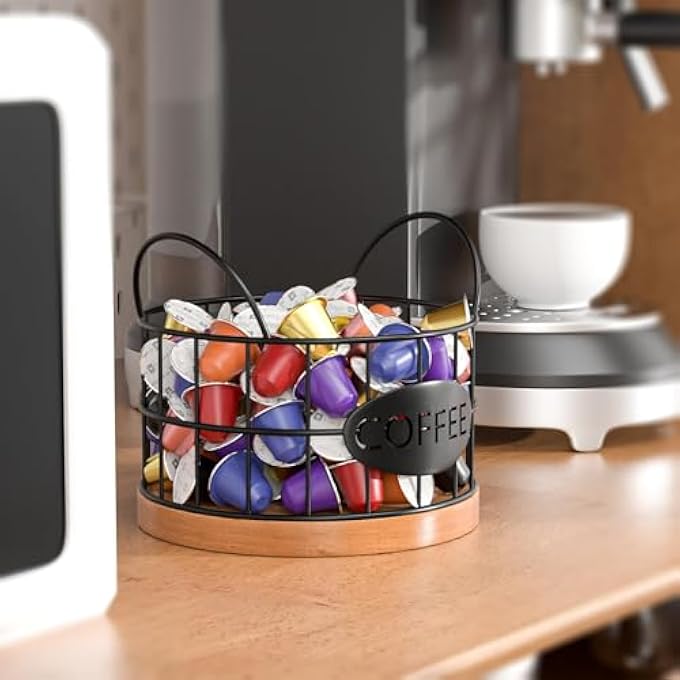 rayihni Coffee Pod Holder K Cup Holders For Counter Large Capacity K Cup Coffee Filter Holder With Rustic Wooden Base Coffee Pods Storage Organizer Kitchen Countertop Coffee Bar Accessories Decor - Image 2