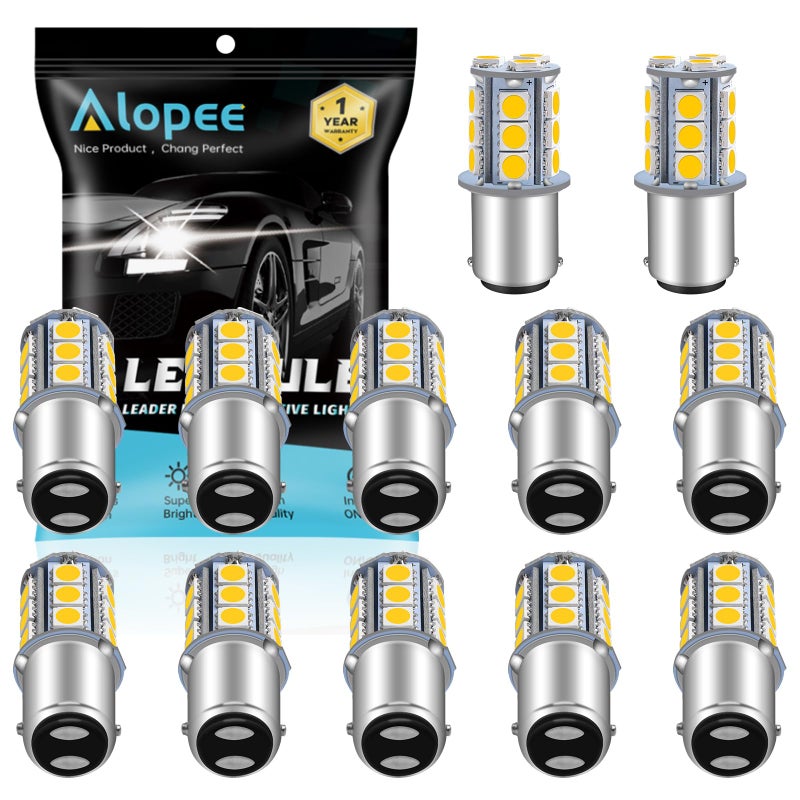 Alopee 1076 Led Bulb for RV Warm White BA15D Led Bulb DC 12 Volt 1076 Light Bulb for RV Interior Camper Light Bulbs Trailer Boat Light Bulbs 5050 18SMD Pack of 12