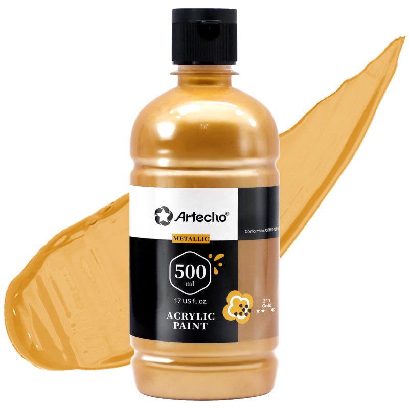 Artecho Gold Acrylic Paint Large Bottle 500ml 17oz Craft Paint for Canvas Rocks Wood Fabric Ceramic NonToxic
