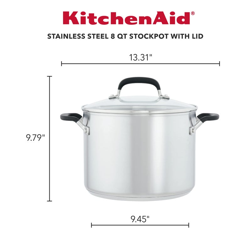 KitchenAid 71022 Stainless Steel Stockpot with Measuring Marks and Lid, 8 Quart - Brushed Stainless Steel - Image 2