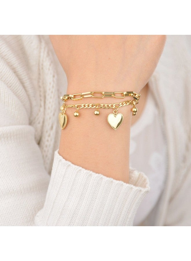 LUREME 18K Gold Stainless Steel Multi Chains Bracelet With Ball And Heart Charms For Women (Bl003259) - Image 2