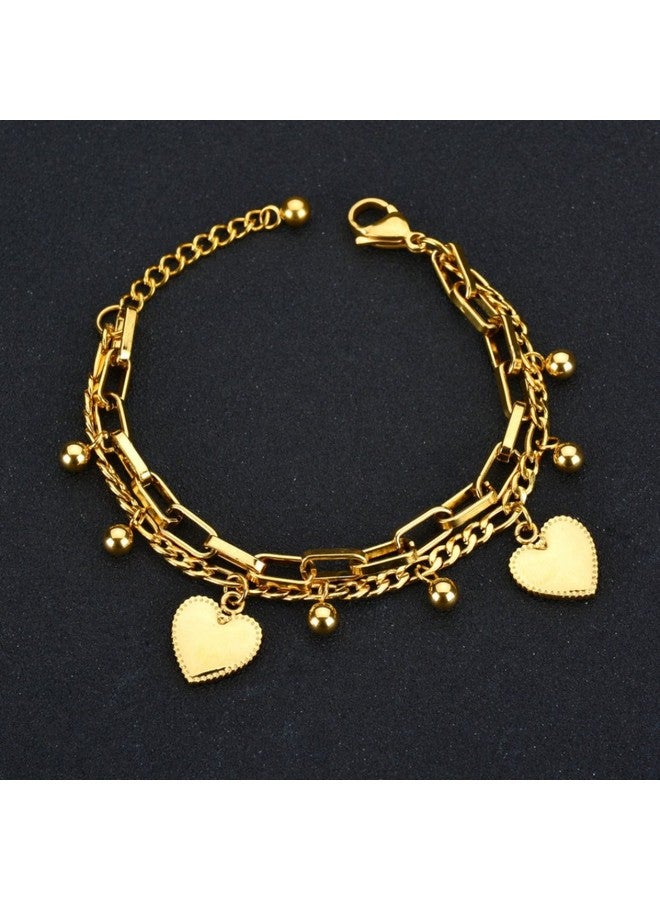 LUREME 18K Gold Stainless Steel Multi Chains Bracelet With Ball And Heart Charms For Women (Bl003259) - Image 3