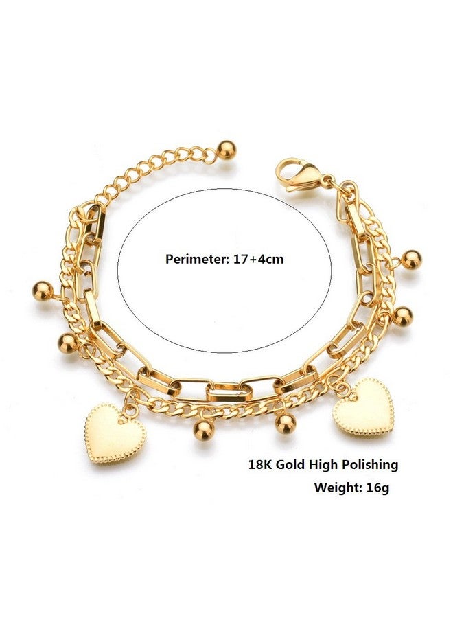 LUREME 18K Gold Stainless Steel Multi Chains Bracelet With Ball And Heart Charms For Women (Bl003259) - Image 4