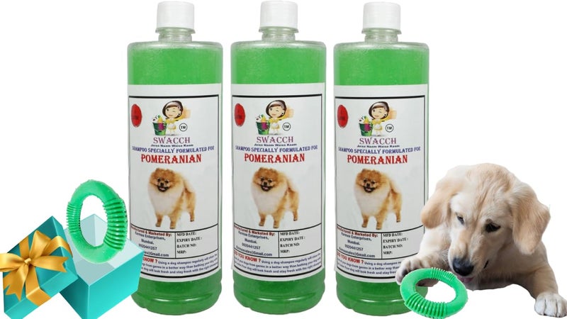 swacch Shampoo | Puppy Safe Shampoo | Pomeranian Dog Shampoo 1 Litre Pack of 3 Neem Alovera + | O PVC Ring Rubber Chew Toy | Teething Chew Toy I Dental Teething I Durable I Combo Pack - Image 1