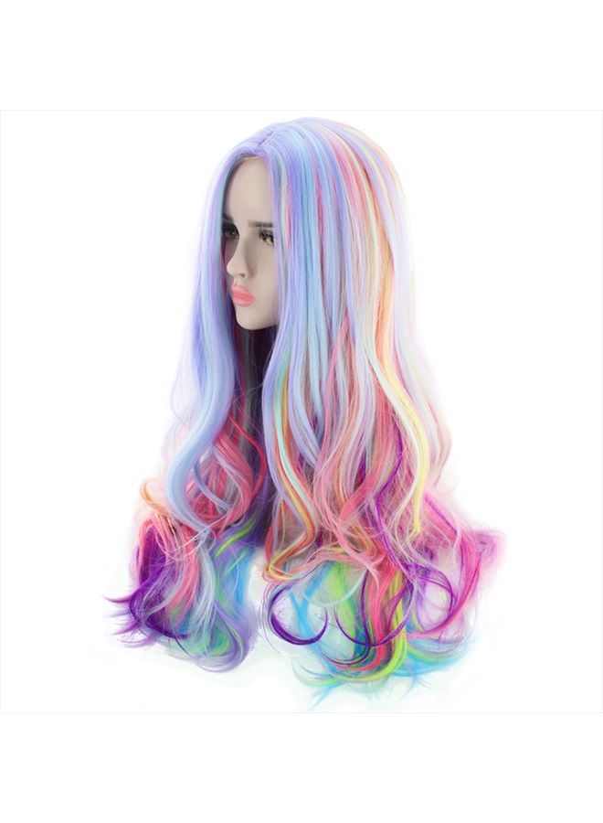 AGPtek Full Long Curly Wavy Rainbow Hair Wig, Heat Resistant Wig for Music Festival, Theme Parties, Wedding, Concerts, Dating, Cosplay & More - Image 1