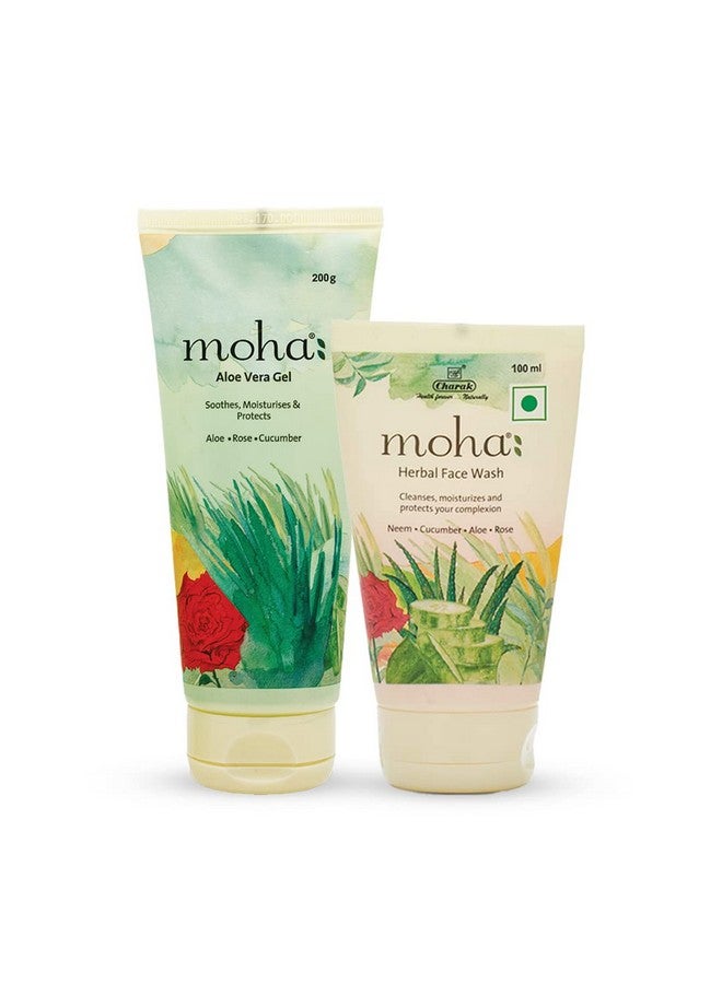 moha: Aloe Vera Gel 200 gm and Herbal Face Wash 100 ML | Face Wash With Goodness Of Neem, Aleovera, Cucumber, Rose Combo Pack - Image 1