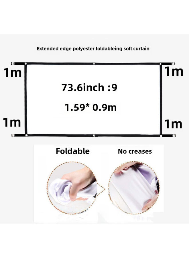 Neutral Polyester Simple Folding Soft Curtain 100 Inch 120 Inch Outdoor Portable Hd Projector Screen With Hook - Image 1
