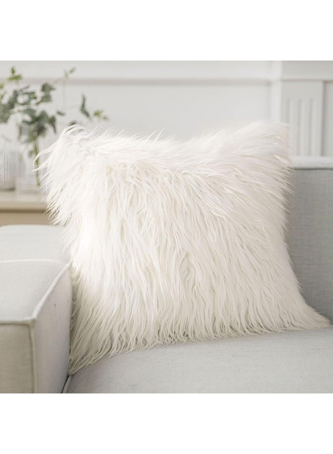Phantoscope Faux Fur Pillow Cover Decorative Fluffy Throw Pillow Soft Fuzzy Pillow Case Cushion Cover for Bedroom/Couch, Off-White 18 x 18 Inches - Image 2