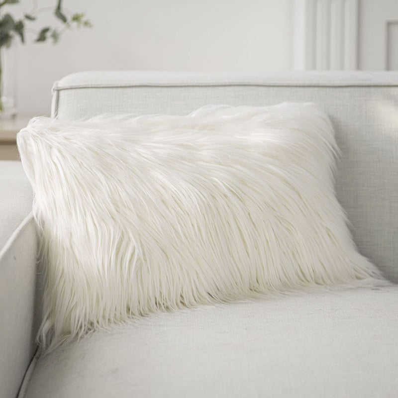 Phantoscope Faux Fur Pillow Cover Decorative Fluffy Throw Pillow Soft Fuzzy Pillow Case Cushion Cover for Bedroom/Couch, Off-White 18 x 18 Inches - Image 1