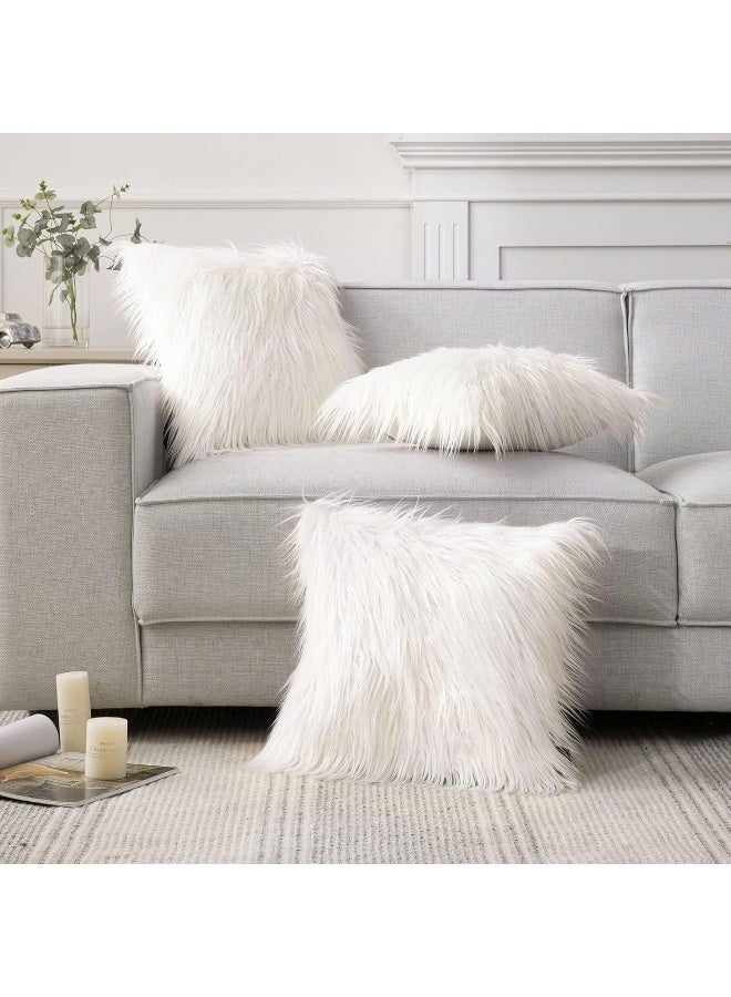 Phantoscope Faux Fur Pillow Cover Decorative Fluffy Throw Pillow Soft Fuzzy Pillow Case Cushion Cover for Bedroom/Couch, Off-White 18 x 18 Inches - Image 3