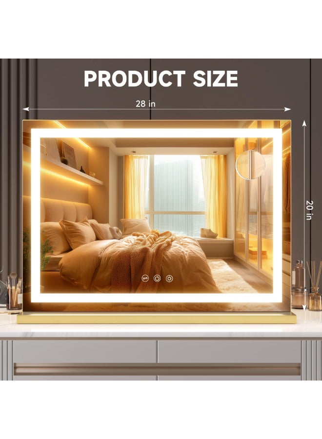Hasipu Vanity Mirror with Lights 28 x 20 LED Makeup Mirror Lighted Makeup Mirror with Dimmable 3 Modes Touch Screen Control Vanity Mirror Square Gold - Image 4