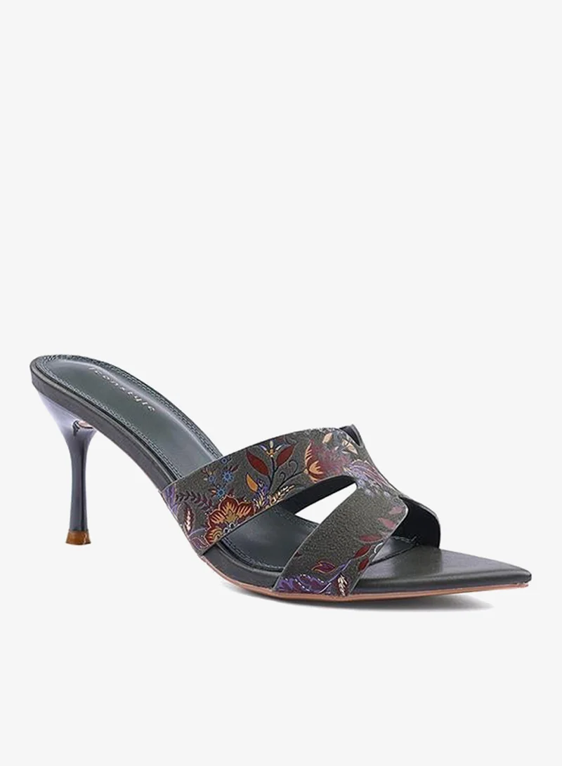 أيقون صنادل نسائية بكعب وطبعات زهور