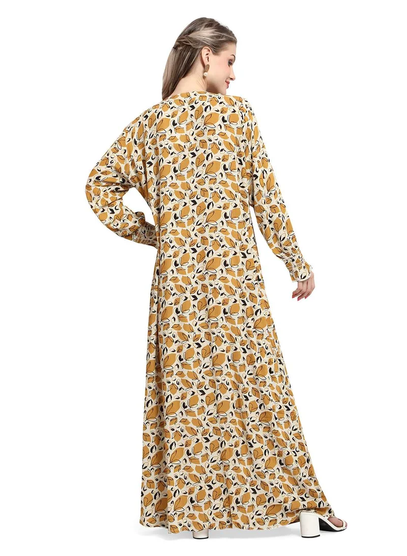 هانا آند سارا MULTICOLOUR PRINTED SMOCKED DESIGN CASUAL ARABIC KAFTAN JALABIYA DRESS