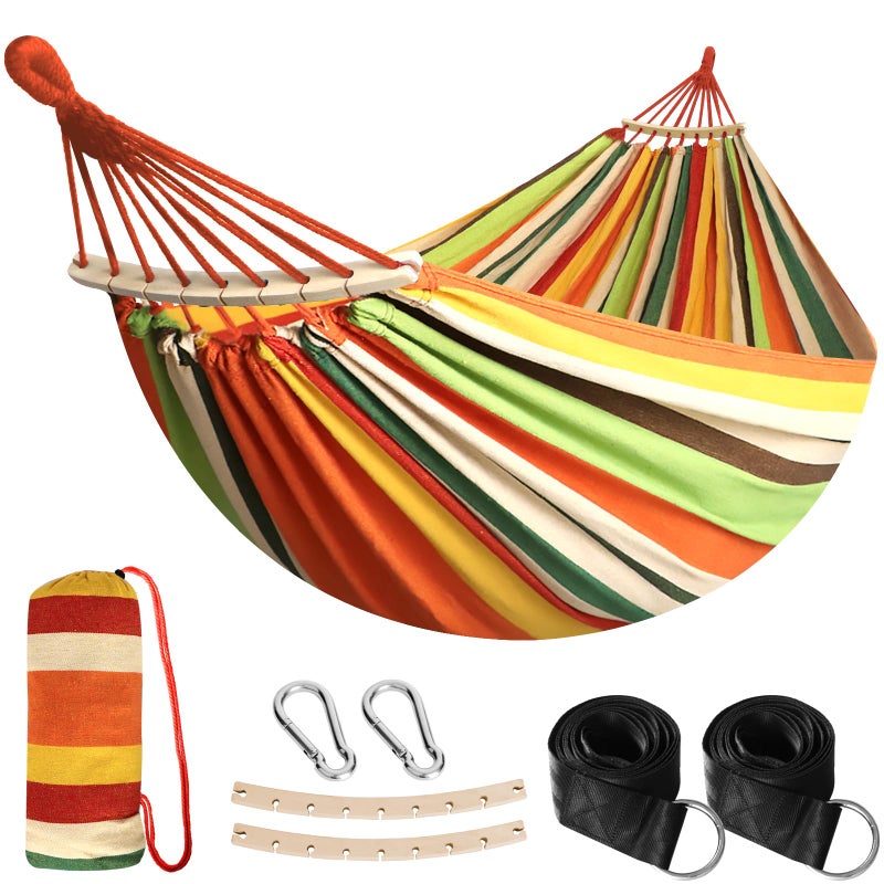 Anyoo Garden Cotton Hammock Comfortable Fabric Hammock with Spreader Bar Sturdy Hammocks Up to 450lbs Portable Lightweight Hammocks with Travel Bag for Camping OutdoorIndoor Patio Backyard