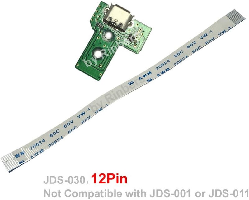 Rinbers حزمة من 2 قطع JDS-030 منفذ شحن بديل محول Micro USB مقبس شحن لوحة دائرة كهربائية مع كابل مرن 12 سنًا لوحدة تحكم Sony PS4 الجيل الثالث DualShock 4 - Image 4