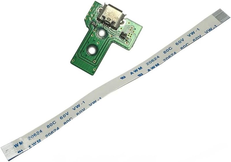 Rinbers حزمة من 2 قطع JDS-030 منفذ شحن بديل محول Micro USB مقبس شحن لوحة دائرة كهربائية مع كابل مرن 12 سنًا لوحدة تحكم Sony PS4 الجيل الثالث DualShock 4 - Image 1
