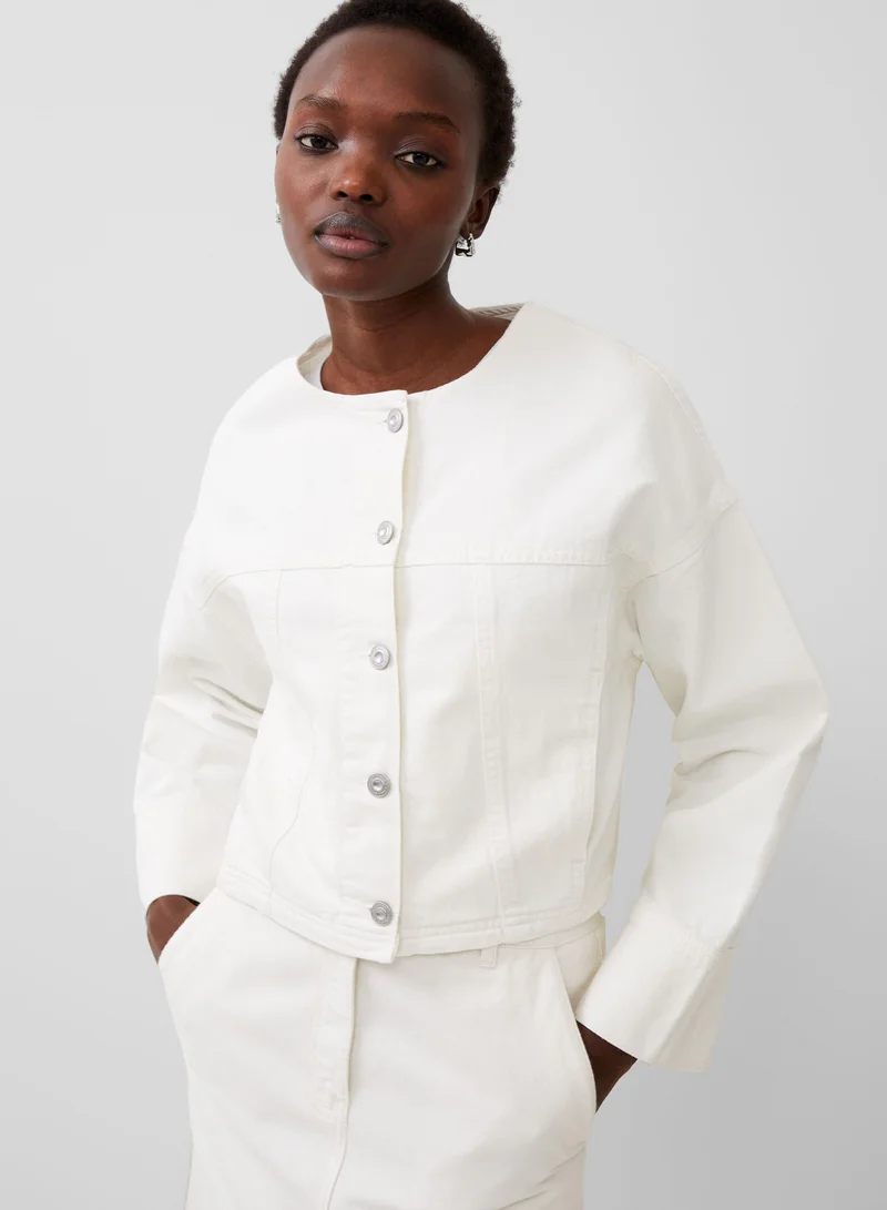 French Connection Ecru Denver Denim Wide Sleeve Jacket for Women | Best Price UAE