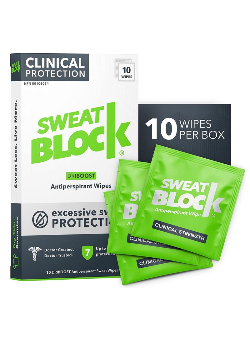 Sweatblock Clinical Strength DRIBOOST Antiperspirant Wipes 10 Driboost - Image 1