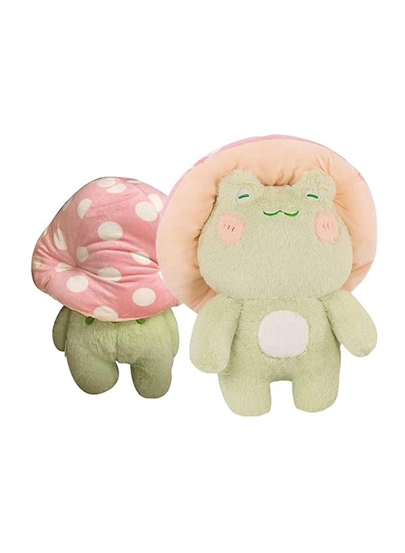 Frog Plushies Toys, 17" Cute Frog Pillow with Mushroom Hat Stuffed Animals, Kawaii Plushies Gift for Kids Girls Birthdays Gift (Light Green Pink hat）  - Image 1
