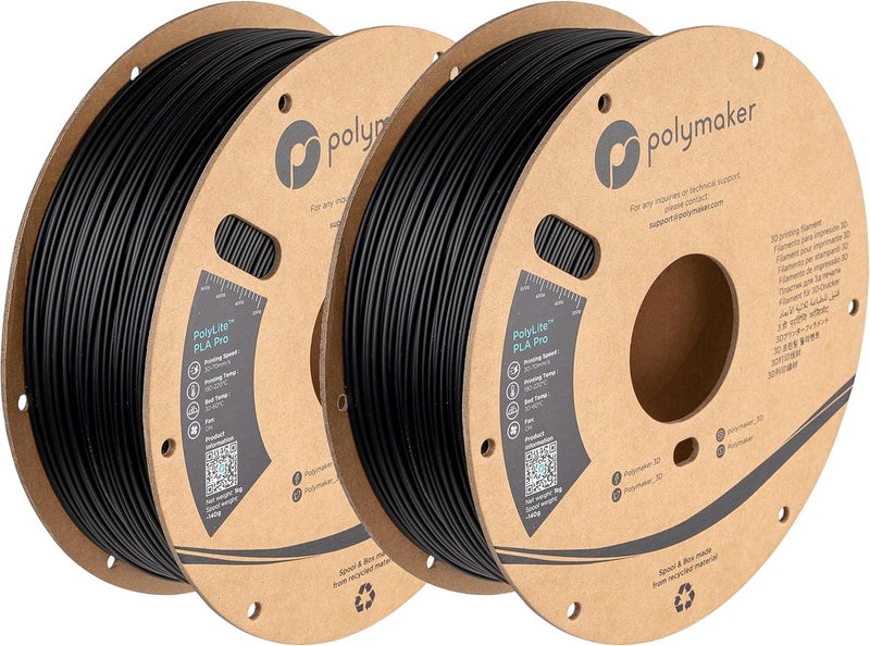 polymaker PLA PRO Filament 1.75mm 2kg, Tough & High Rigidity Black*2 3D Printing Filament, PolyLite PLA PRO 3D Printer Filament 1.75mm, Print with Most 3D Printers - Image 1