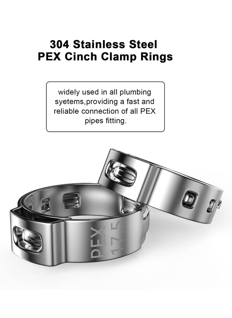 SYOSI - 0.5 Inch PEX Cinch Clamps, Premium 304 Stainless Steel PEX Crimp Rings, Secure PEX Tubing Pipe Fittings Connection, PEX Fitting Clamps Pinch Ring - Image 1