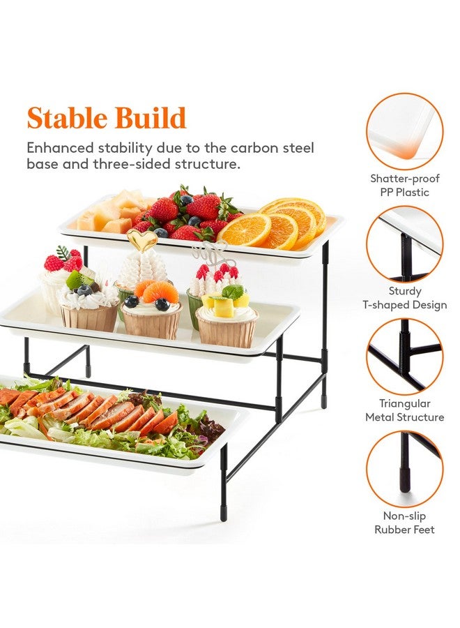 Lifewit Lifewit 3 Tier Plastic Serving Tray for Party Supplies, 12" x 6.5" Crack-Proof Platters for Serving Food, White Reusable Trays with Black Metal Display Stand for Veggie, Fruit, Cookies, Dessert - Image 5